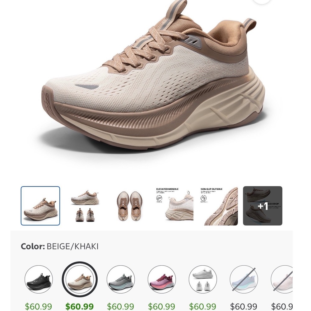 NORTIV 8 Womens Walking Shoes Beige Khaki Breathable Mesh Sneakers SNWS248W 11 - Picture 2 of 16